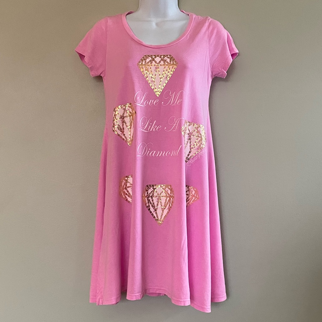 Lauren Moshi Love Me Like A Diamond T-Shirt Dress In Pink Nwot